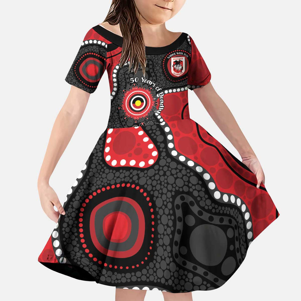 Dragons NAIDOC Week 2026 Personalised Kid Short Sleeve Dress 50 Years of Deadly Aboriginal Art
