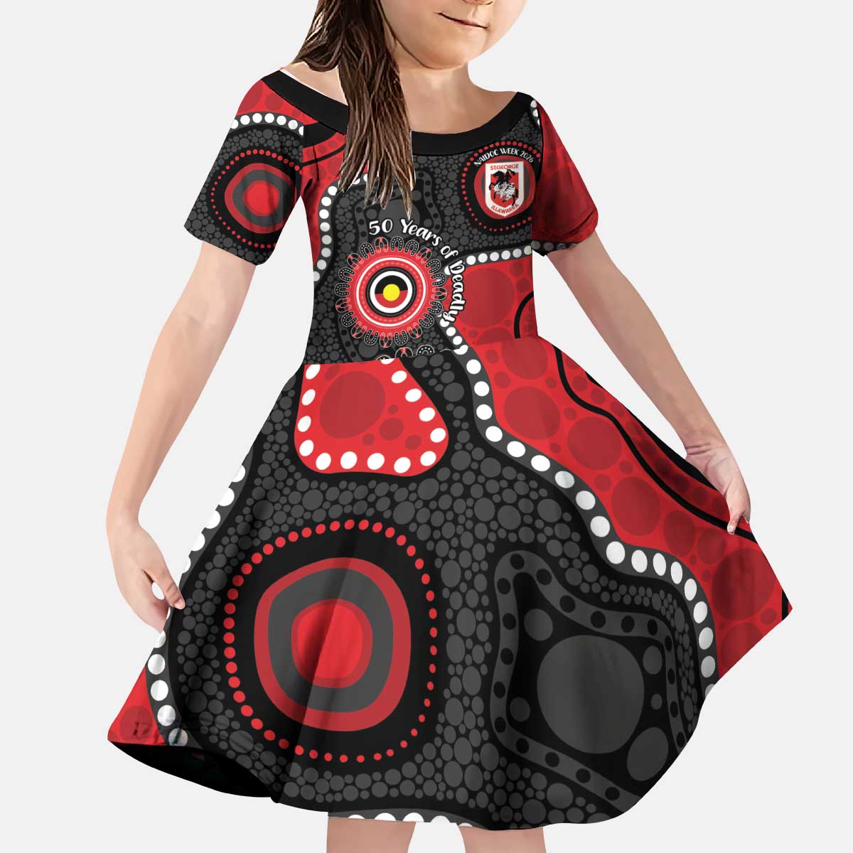 Dragons NAIDOC Week 2026 Personalised Kid Short Sleeve Dress 50 Years of Deadly Aboriginal Art