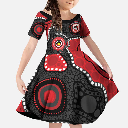 Dragons NAIDOC Week 2026 Personalised Kid Short Sleeve Dress 50 Years of Deadly Aboriginal Art