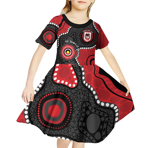 Dragons NAIDOC Week 2026 Personalised Kid Short Sleeve Dress 50 Years of Deadly Aboriginal Art