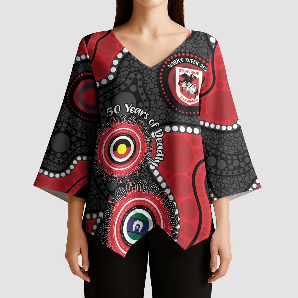 Dragons NAIDOC Week 2026 Personalised Kimono Sleeve Blouse 50 Years of Deadly Aboriginal Art