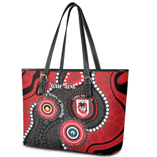 Dragons NAIDOC Week 2026 Personalised Leather Tote Bag 50 Years of Deadly Aboriginal Art