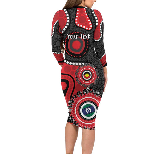 Dragons NAIDOC Week 2026 Personalised Long Sleeve Bodycon Dress 50 Years of Deadly Aboriginal Art
