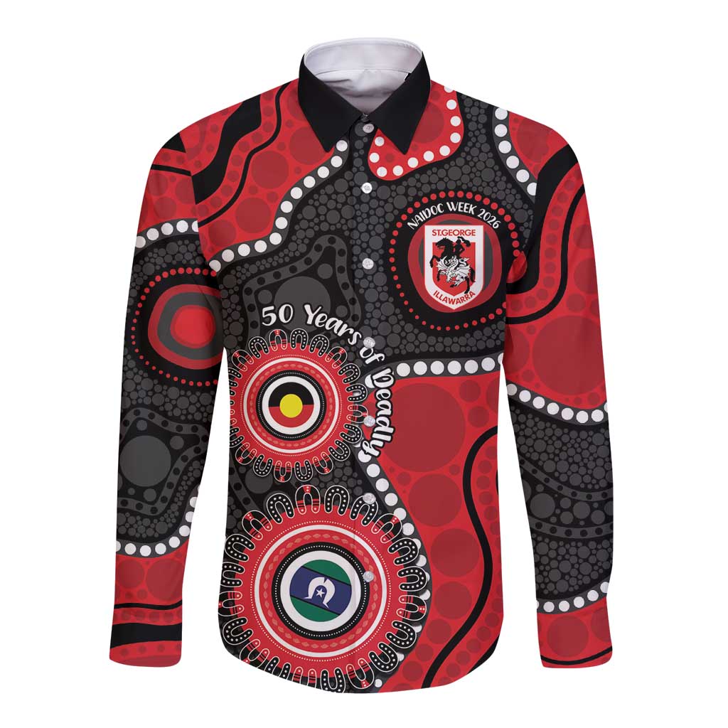 Dragons NAIDOC Week 2026 Personalised Long Sleeve Button Shirt 50 Years of Deadly Aboriginal Art