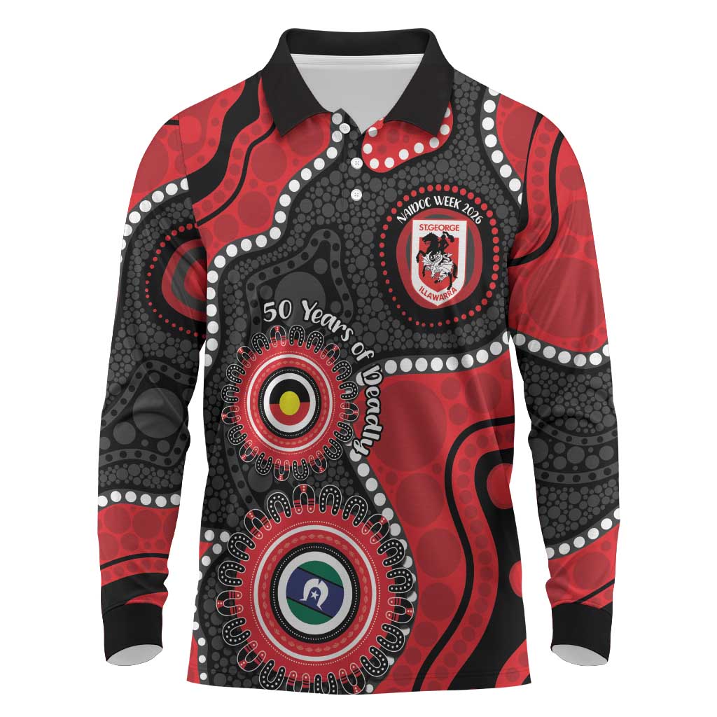 Dragons NAIDOC Week 2026 Personalised Long Sleeve Polo Shirt 50 Years of Deadly Aboriginal Art