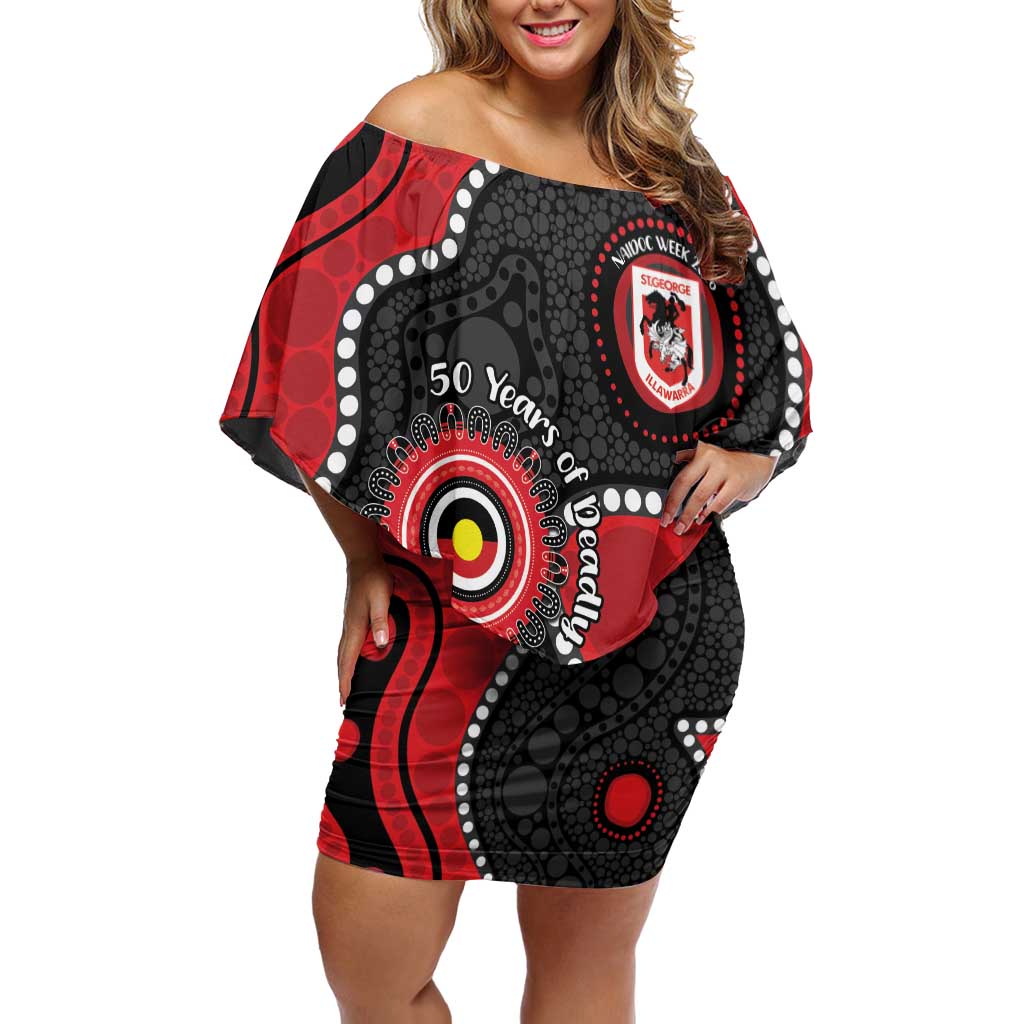 Dragons NAIDOC Week 2026 Personalised Off Shoulder Short Dress 50 Years of Deadly Aboriginal Art