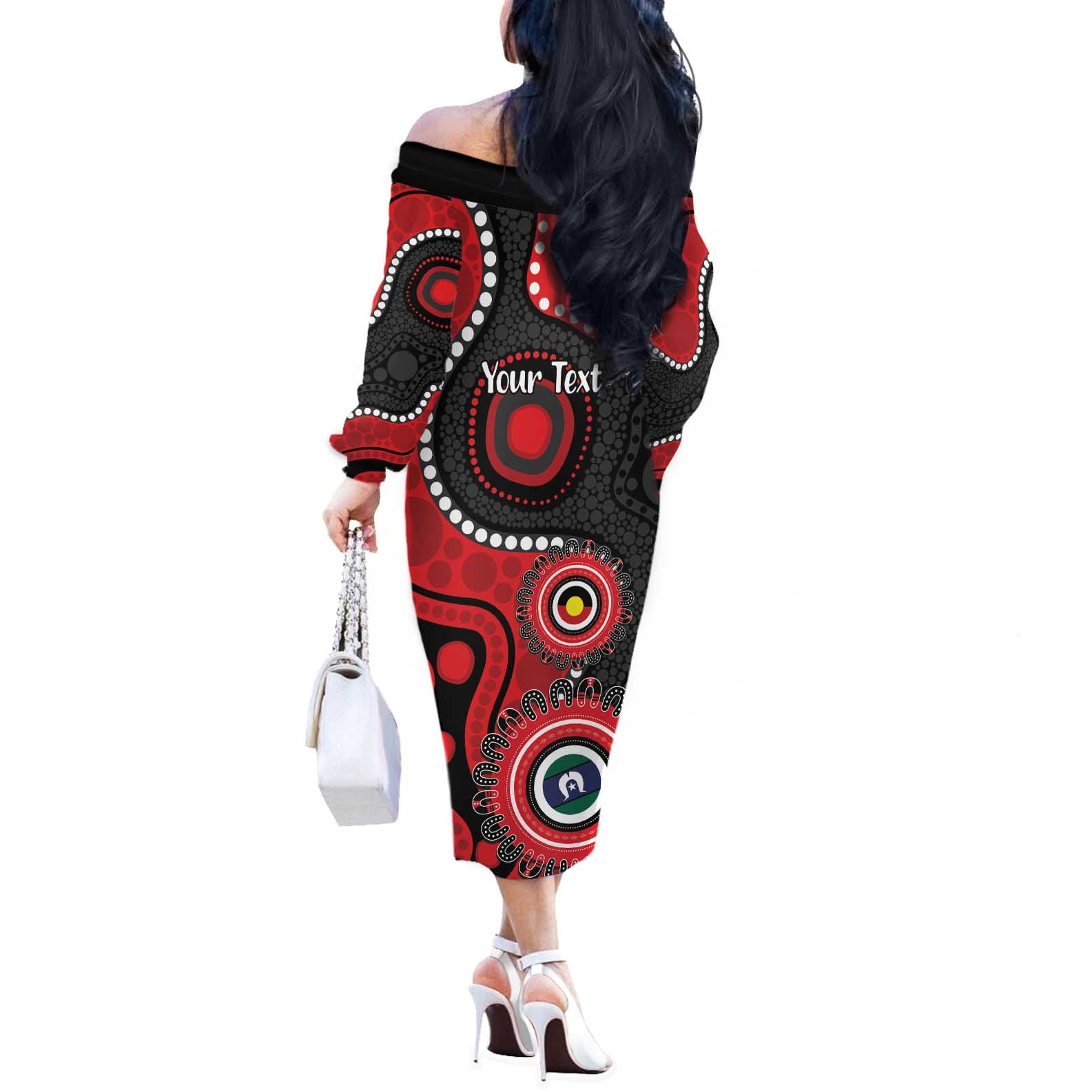 Dragons NAIDOC Week 2026 Personalised Off The Shoulder Long Sleeve Dress 50 Years of Deadly Aboriginal Art