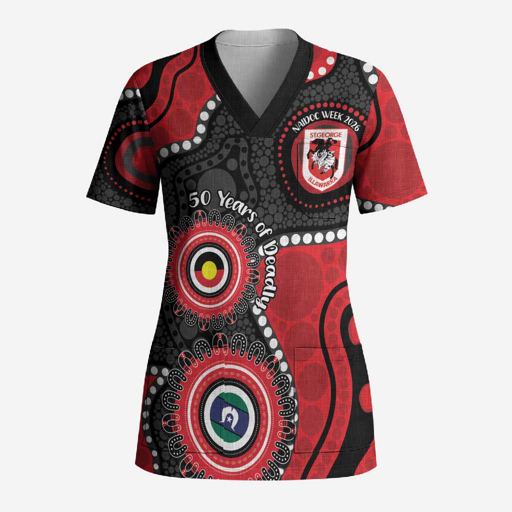Dragons NAIDOC Week 2026 Personalised Scrub Top 50 Years of Deadly Aboriginal Art