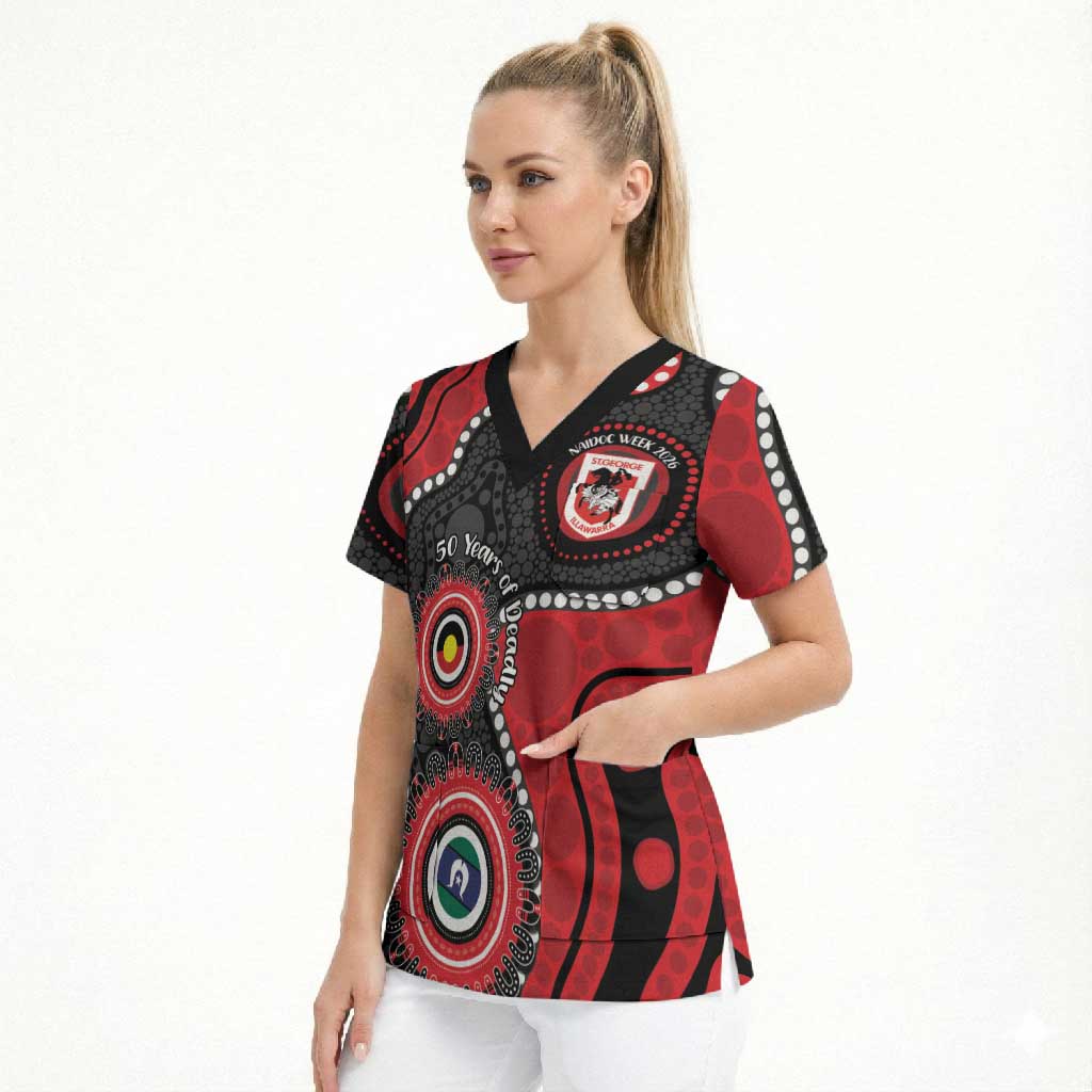 Dragons NAIDOC Week 2026 Personalised Scrub Top 50 Years of Deadly Aboriginal Art