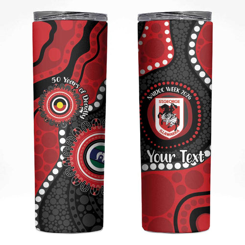 Dragons NAIDOC Week 2026 Personalised Skinny Tumbler 50 Years of Deadly Aboriginal Art