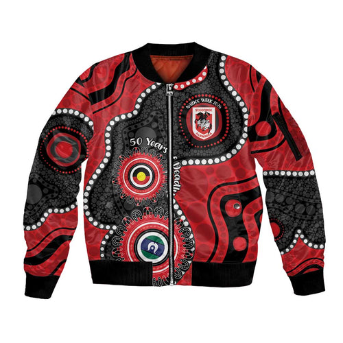 Dragons NAIDOC Week 2026 Personalised Sleeve Zip Bomber Jacket 50 Years of Deadly Aboriginal Art
