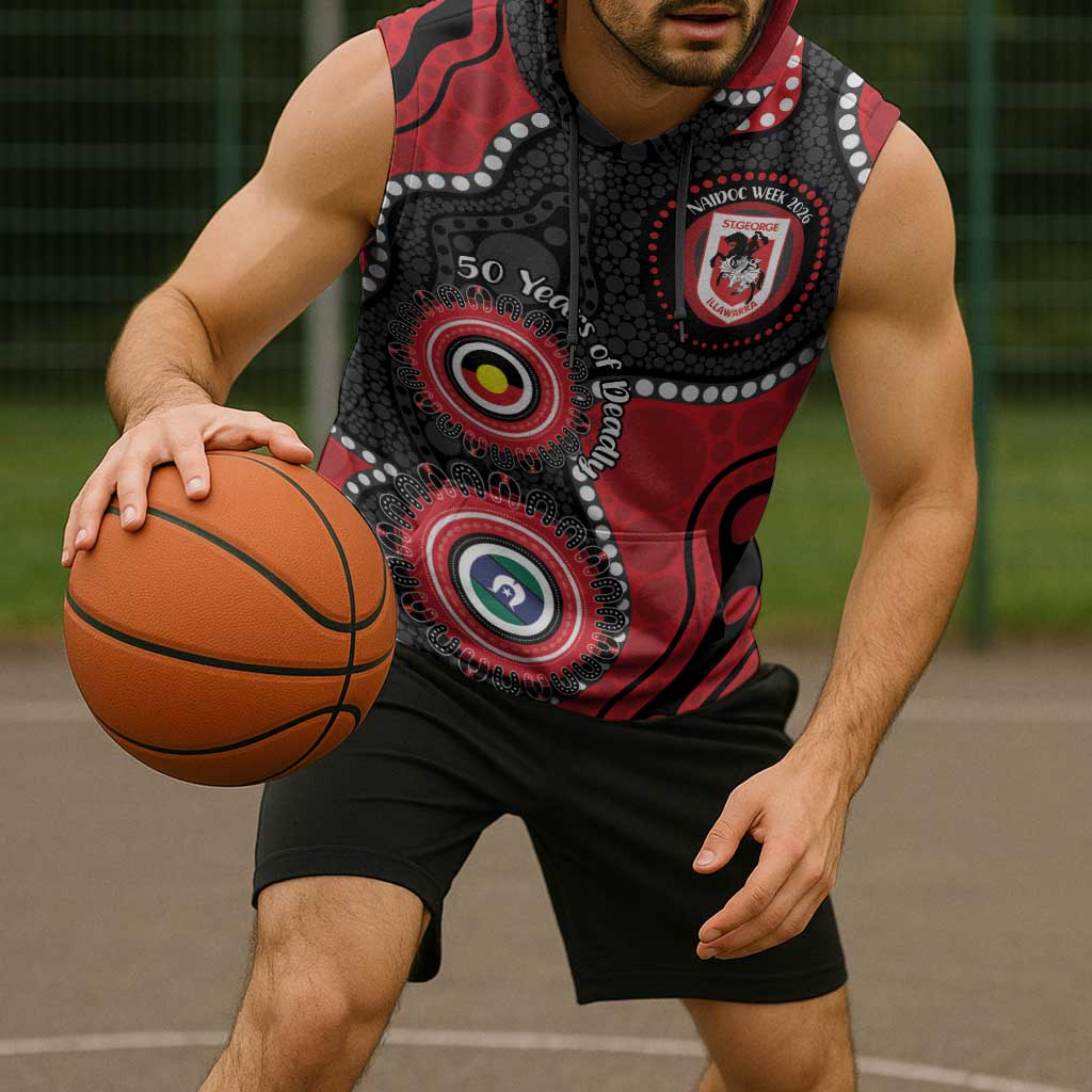 Dragons NAIDOC Week 2026 Personalised Sleeveless Hoodie 50 Years of Deadly Aboriginal Art