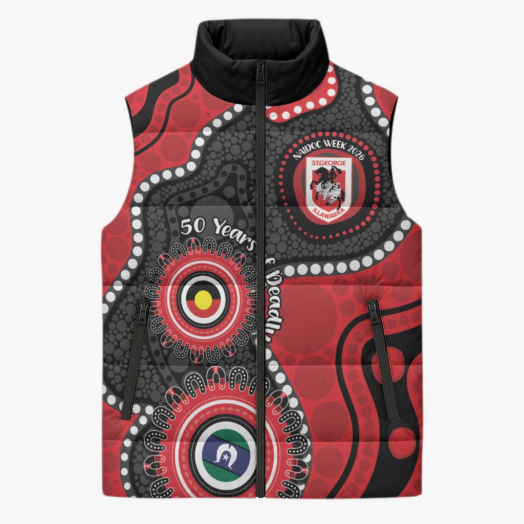 Dragons NAIDOC Week 2026 Personalised Sleeveless Puffer Jacket 50 Years of Deadly Aboriginal Art