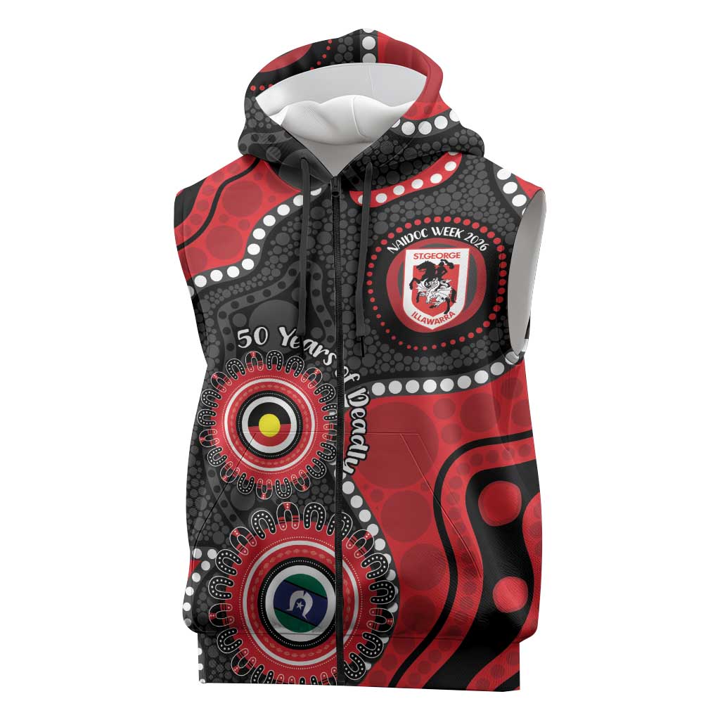 Dragons NAIDOC Week 2026 Personalised Sleeveless Zip Hoodie 50 Years of Deadly Aboriginal Art