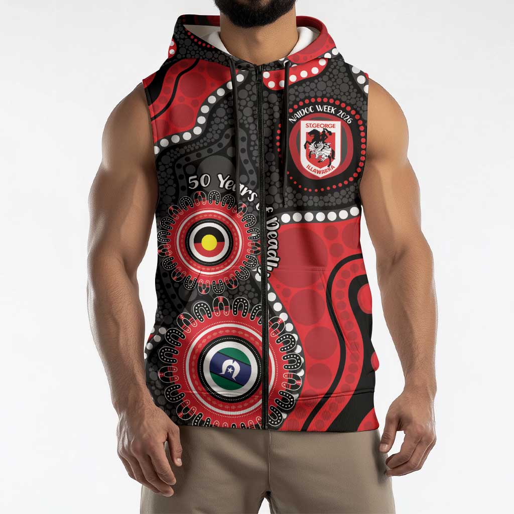Dragons NAIDOC Week 2026 Personalised Sleeveless Zip Hoodie 50 Years of Deadly Aboriginal Art