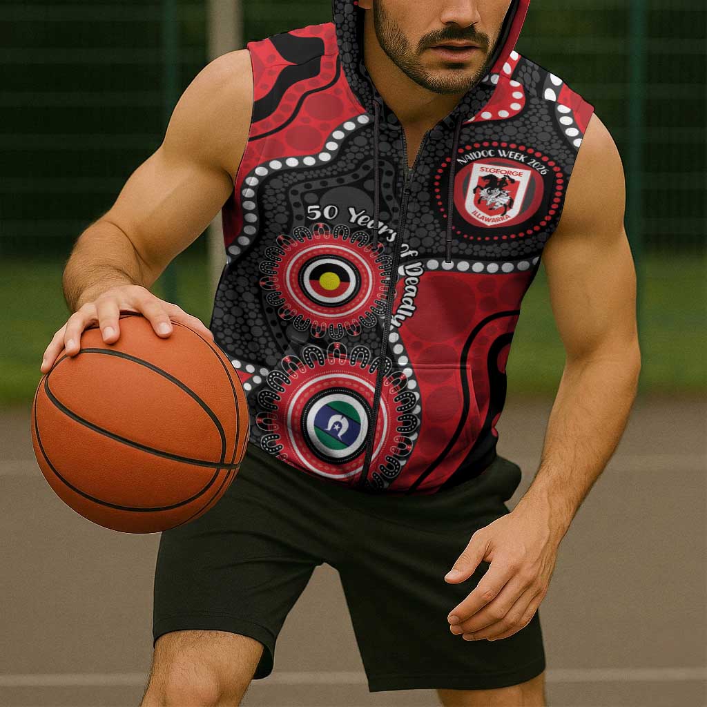 Dragons NAIDOC Week 2026 Personalised Sleeveless Zip Hoodie 50 Years of Deadly Aboriginal Art