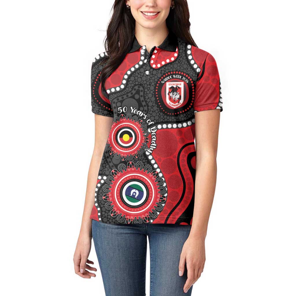 Dragons NAIDOC Week 2026 Personalised Women Polo Shirt 50 Years of Deadly Aboriginal Art