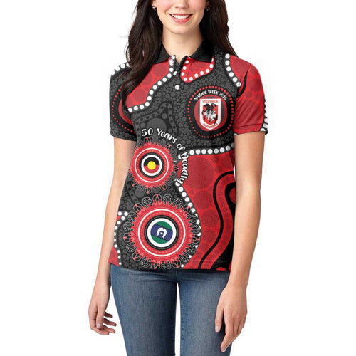 Dragons NAIDOC Week 2026 Personalised Women Polo Shirt 50 Years of Deadly Aboriginal Art