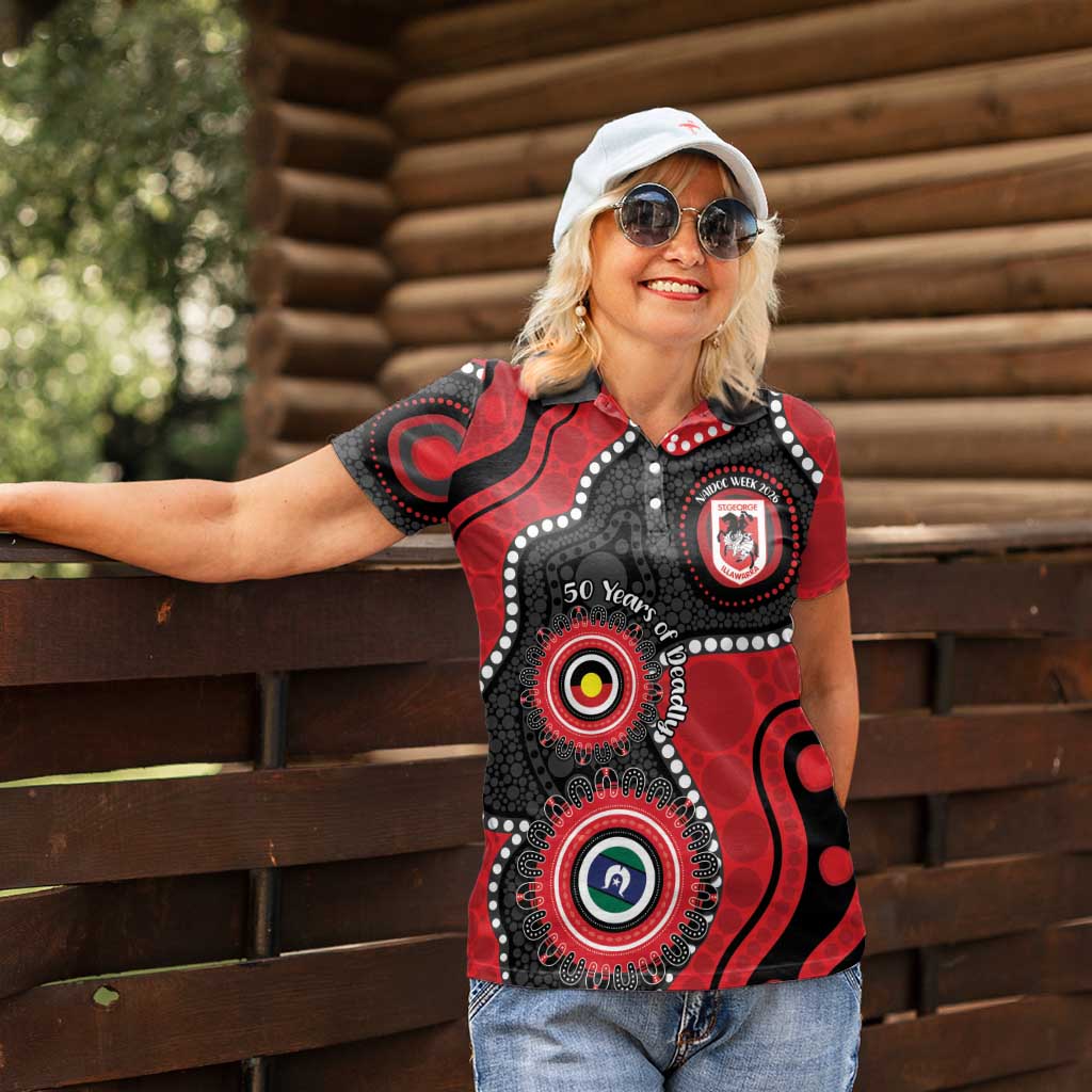 Dragons NAIDOC Week 2026 Personalised Women Polo Shirt 50 Years of Deadly Aboriginal Art