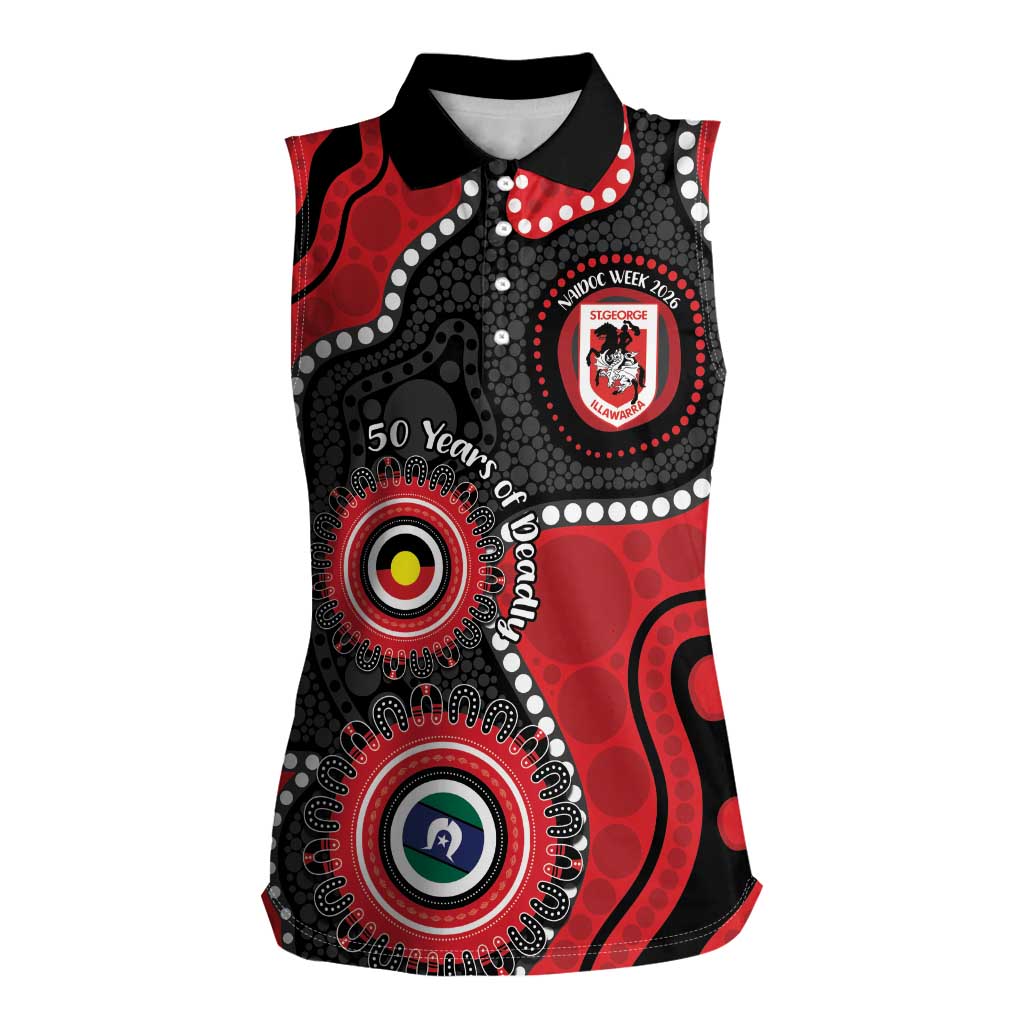 Dragons NAIDOC Week 2026 Personalised Women Sleeveless Polo Shirt 50 Years of Deadly Aboriginal Art
