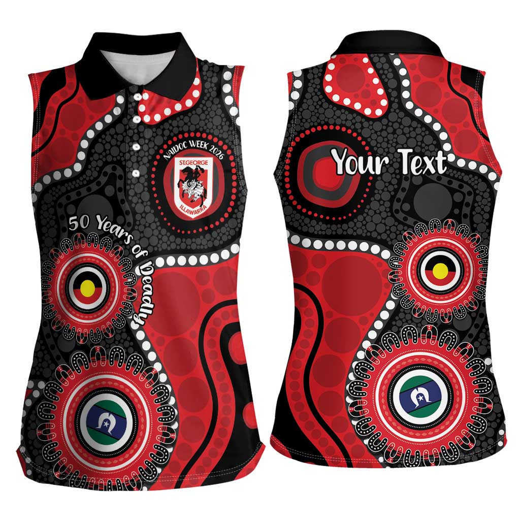 Dragons NAIDOC Week 2026 Personalised Women Sleeveless Polo Shirt 50 Years of Deadly Aboriginal Art