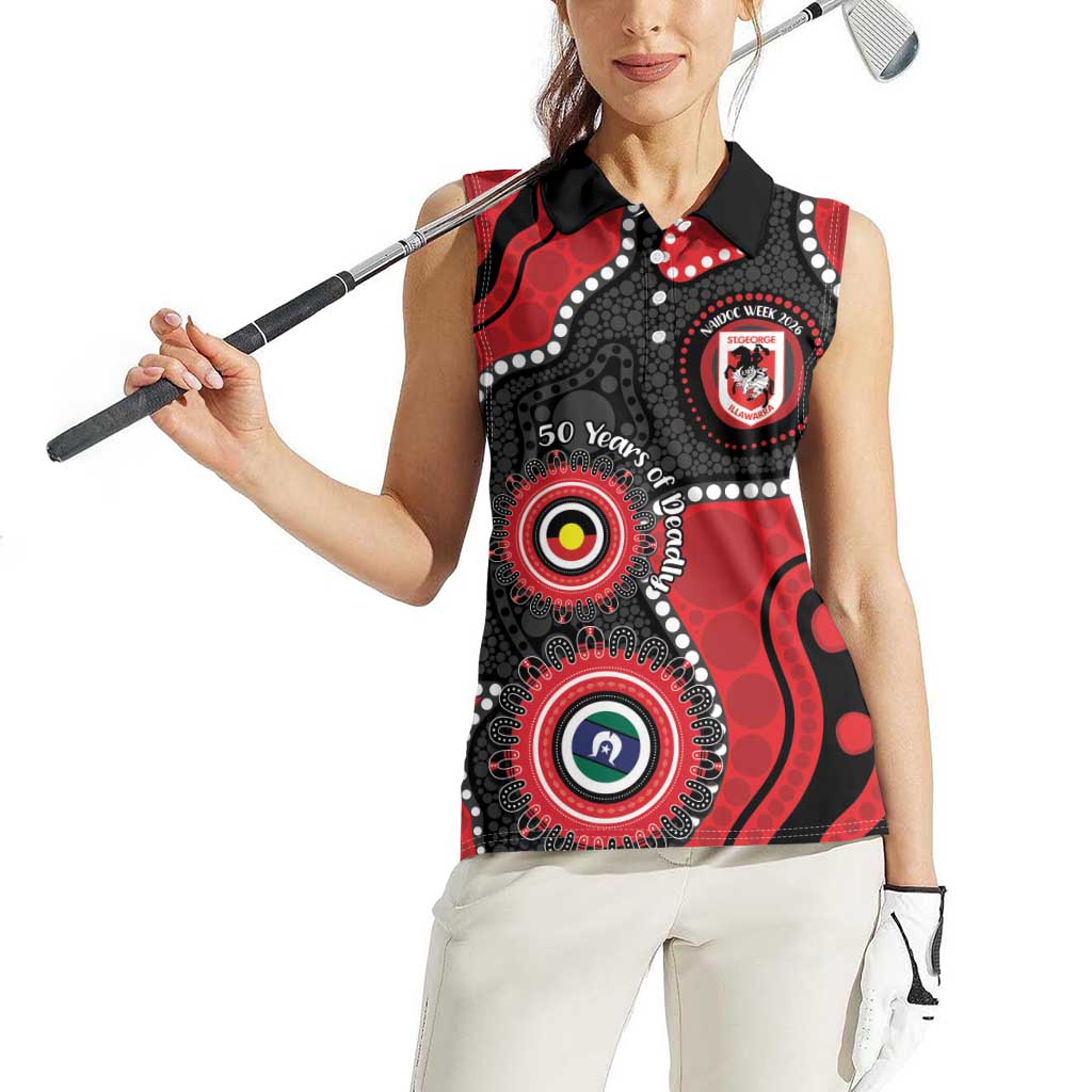 Dragons NAIDOC Week 2026 Personalised Women Sleeveless Polo Shirt 50 Years of Deadly Aboriginal Art