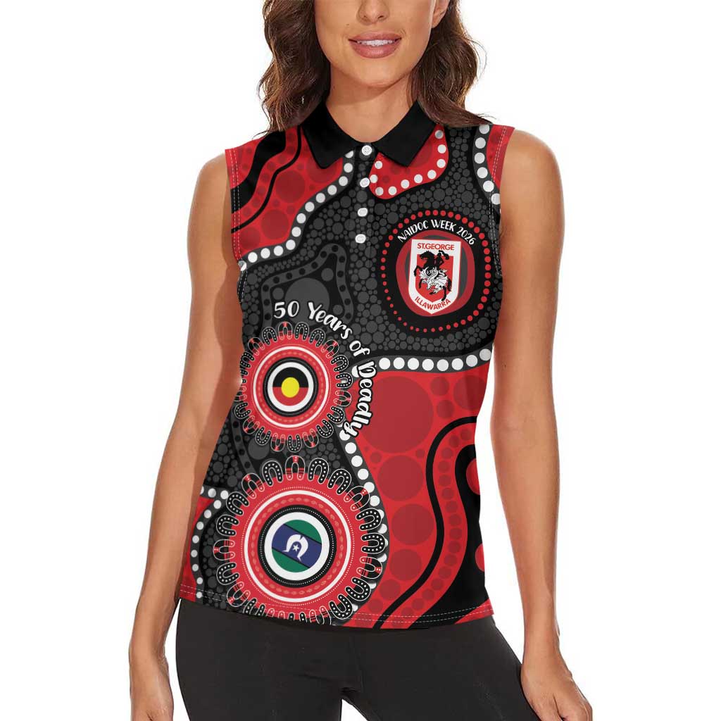Dragons NAIDOC Week 2026 Personalised Women Sleeveless Polo Shirt 50 Years of Deadly Aboriginal Art