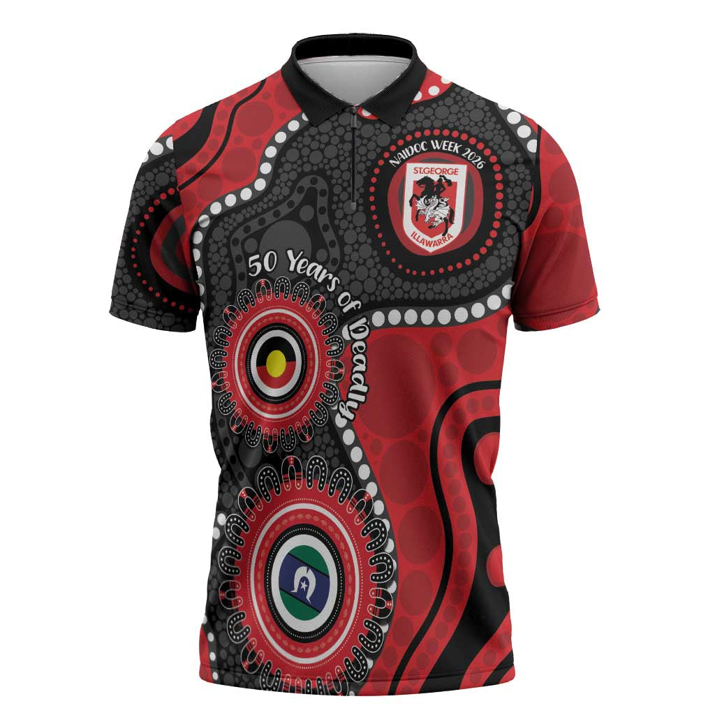 Dragons NAIDOC Week 2026 Personalised Zipper Polo Shirt 50 Years of Deadly Aboriginal Art