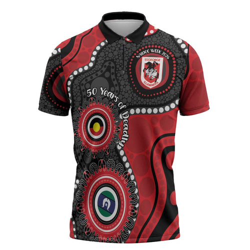 Dragons NAIDOC Week 2026 Personalised Zipper Polo Shirt 50 Years of Deadly Aboriginal Art