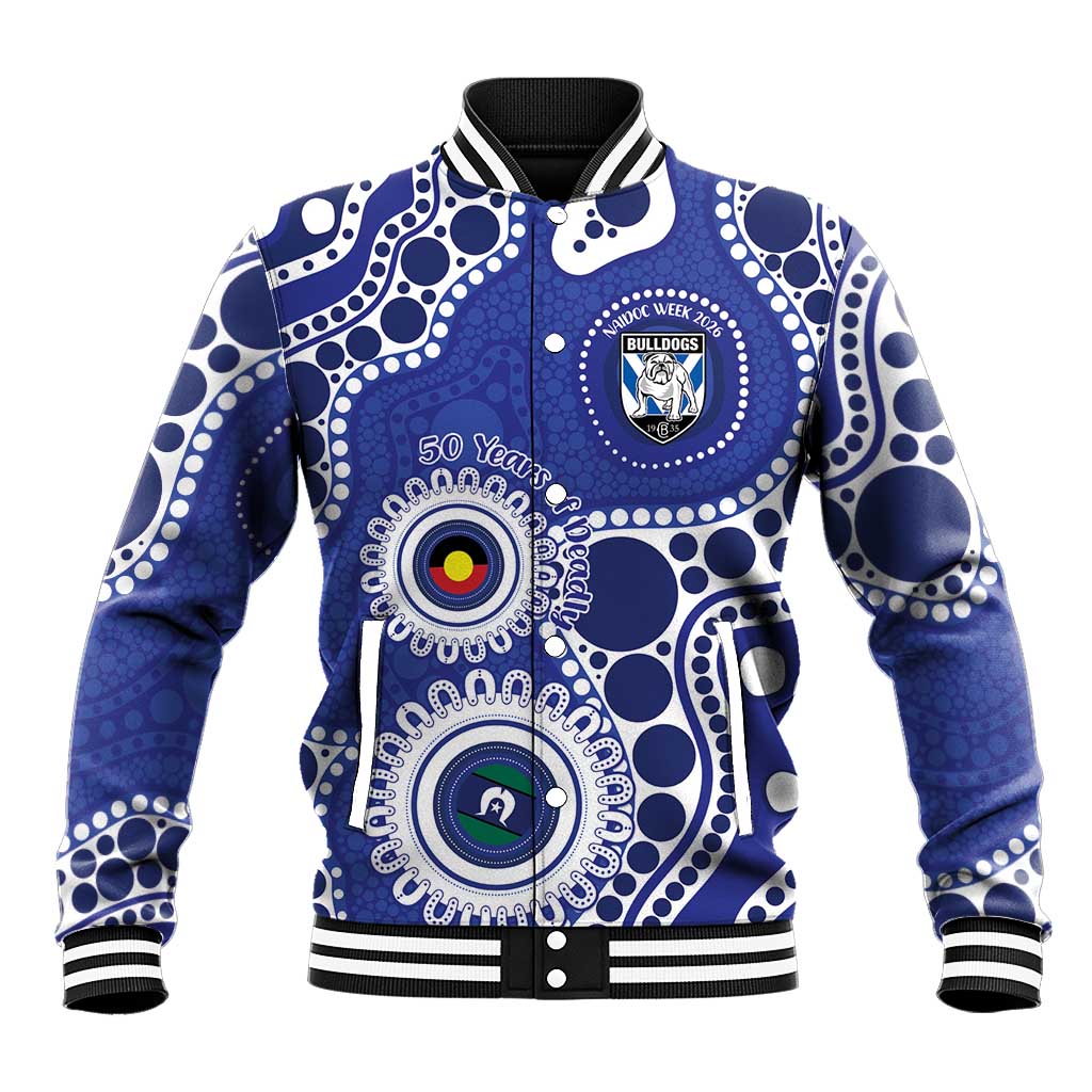 Bulldogs NAIDOC Week 2026 Personalised Baseball Jacket 50 Years of Deadly Aboriginal Art