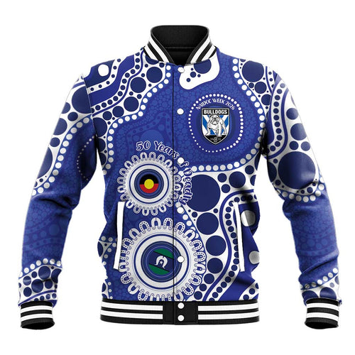 Bulldogs NAIDOC Week 2026 Personalised Baseball Jacket 50 Years of Deadly Aboriginal Art