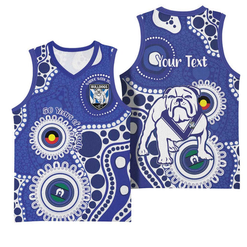 Bulldogs NAIDOC Week 2026 Personalised Basketball Jersey 50 Years of Deadly Aboriginal Art