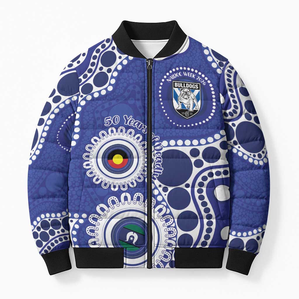 Bulldogs NAIDOC Week 2026 Personalised Bomber Puffer Jacket 50 Years of Deadly Aboriginal Art