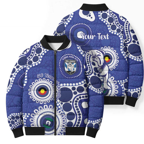 Bulldogs NAIDOC Week 2026 Personalised Bomber Puffer Jacket 50 Years of Deadly Aboriginal Art