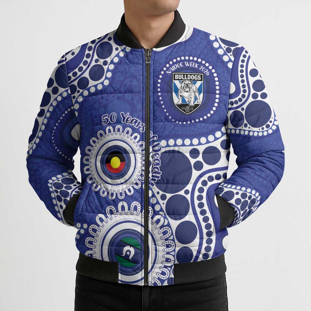 Bulldogs NAIDOC Week 2026 Personalised Bomber Puffer Jacket 50 Years of Deadly Aboriginal Art