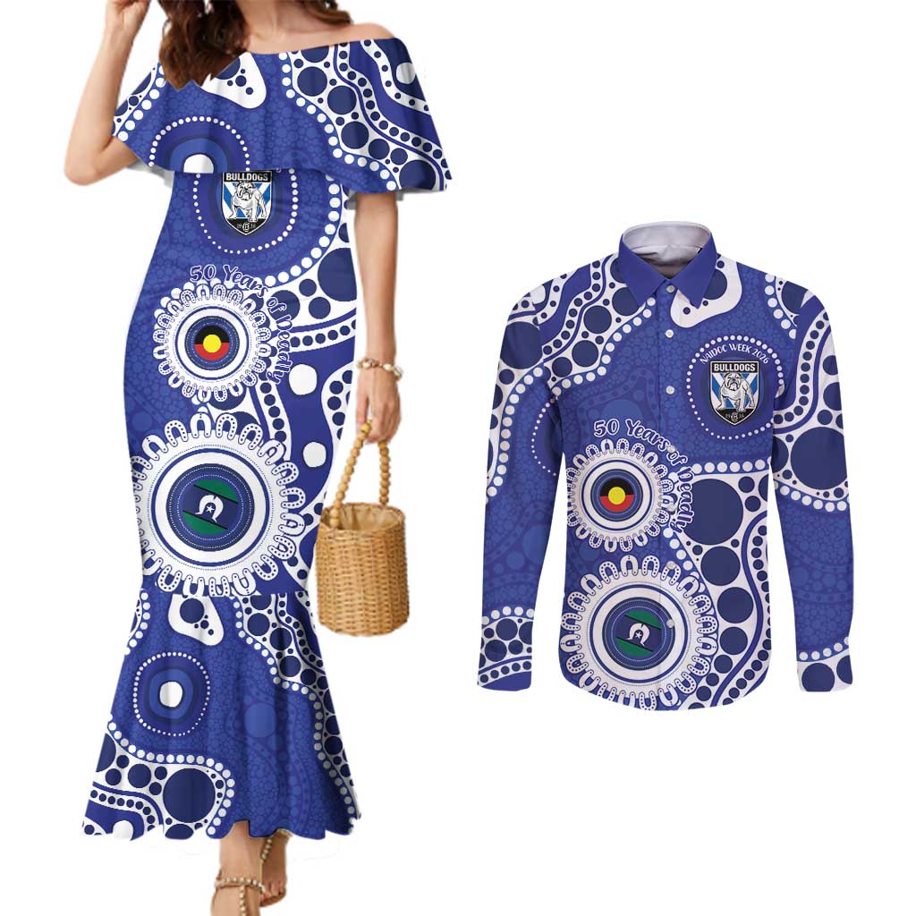 Bulldogs NAIDOC Week 2026 Personalised Couples Matching Mermaid Dress and Long Sleeve Button Shirt 50 Years of Deadly Aboriginal Art