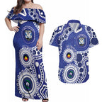 Bulldogs NAIDOC Week 2026 Personalised Couples Matching Off Shoulder Maxi Dress and Hawaiian Shirt 50 Years of Deadly Aboriginal Art