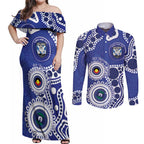 Bulldogs NAIDOC Week 2026 Personalised Couples Matching Off Shoulder Maxi Dress and Long Sleeve Button Shirt 50 Years of Deadly Aboriginal Art