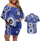 Bulldogs NAIDOC Week 2026 Personalised Couples Matching Off Shoulder Short Dress and Hawaiian Shirt 50 Years of Deadly Aboriginal Art