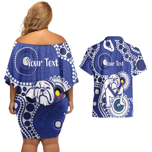 Bulldogs NAIDOC Week 2026 Personalised Couples Matching Off Shoulder Short Dress and Hawaiian Shirt 50 Years of Deadly Aboriginal Art