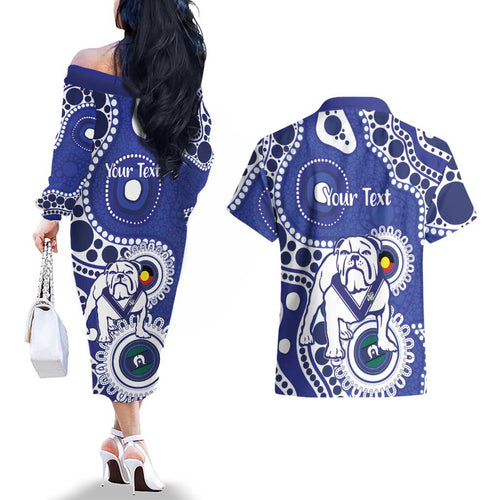 Bulldogs NAIDOC Week 2026 Personalised Couples Matching Off The Shoulder Long Sleeve Dress and Hawaiian Shirt 50 Years of Deadly Aboriginal Art