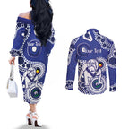Bulldogs NAIDOC Week 2026 Personalised Couples Matching Off The Shoulder Long Sleeve Dress and Long Sleeve Button Shirt 50 Years of Deadly Aboriginal Art