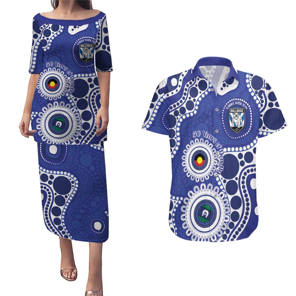 Bulldogs NAIDOC Week 2026 Personalised Couples Matching Puletasi and Hawaiian Shirt 50 Years of Deadly Aboriginal Art