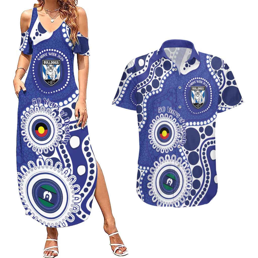 Bulldogs NAIDOC Week 2026 Personalised Couples Matching Summer Maxi Dress and Hawaiian Shirt 50 Years of Deadly Aboriginal Art