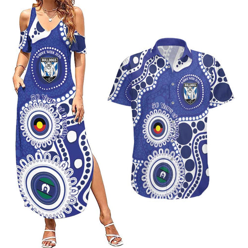 Bulldogs NAIDOC Week 2026 Personalised Couples Matching Summer Maxi Dress and Hawaiian Shirt 50 Years of Deadly Aboriginal Art