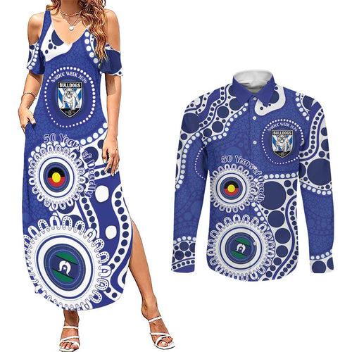 Bulldogs NAIDOC Week 2026 Personalised Couples Matching Summer Maxi Dress and Long Sleeve Button Shirt 50 Years of Deadly Aboriginal Art
