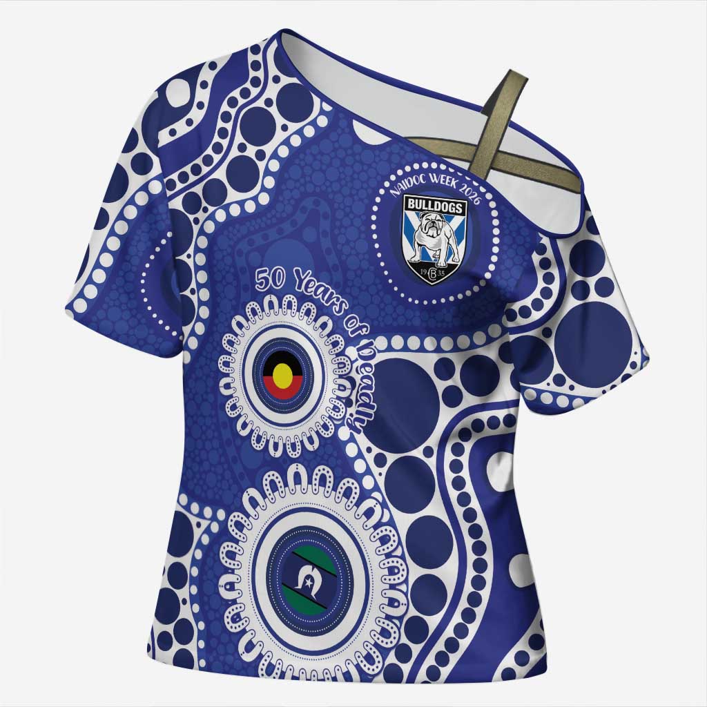 Bulldogs NAIDOC Week 2026 Personalised Cross Shoulder Shirt 50 Years of Deadly Aboriginal Art