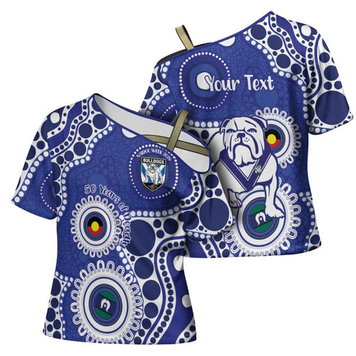 Bulldogs NAIDOC Week 2026 Personalised Cross Shoulder Shirt 50 Years of Deadly Aboriginal Art