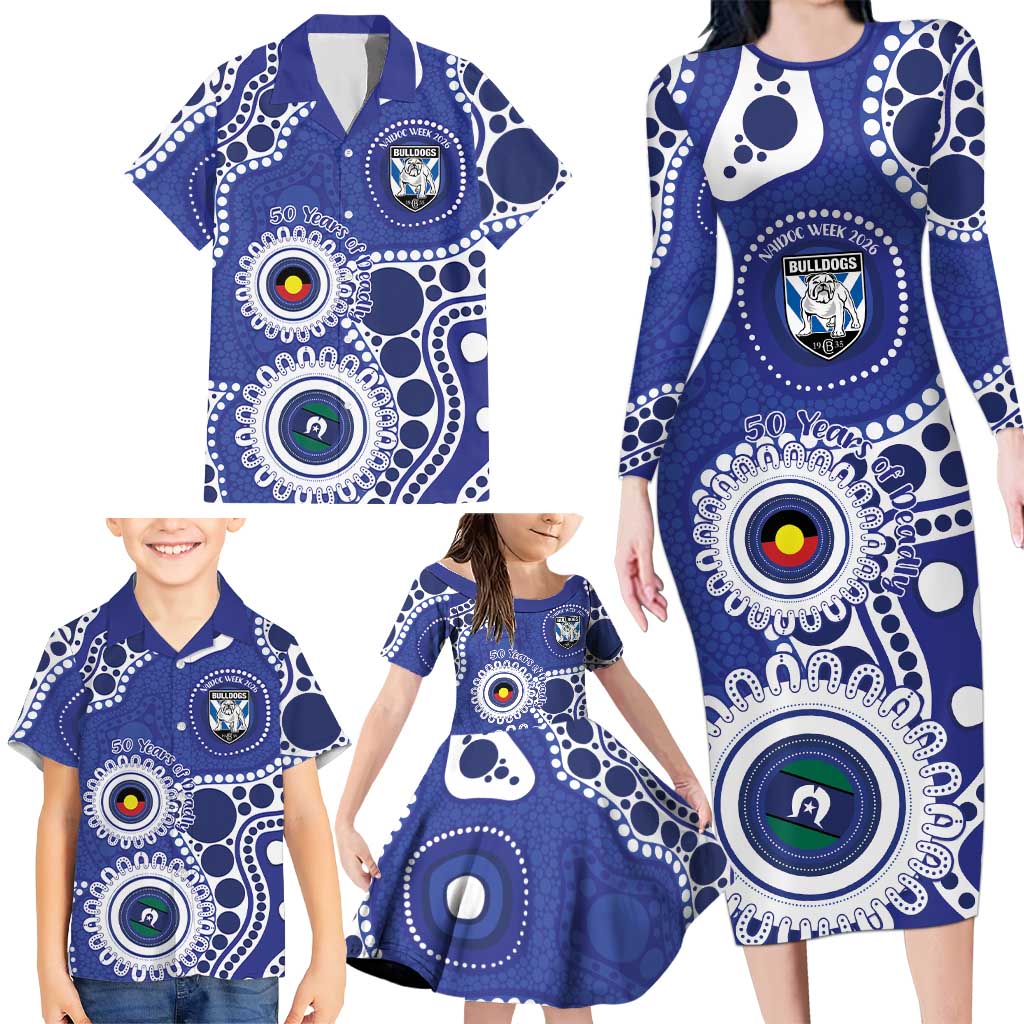 Bulldogs NAIDOC Week 2026 Personalised Family Matching Long Sleeve Bodycon Dress and Hawaiian Shirt 50 Years of Deadly Aboriginal Art