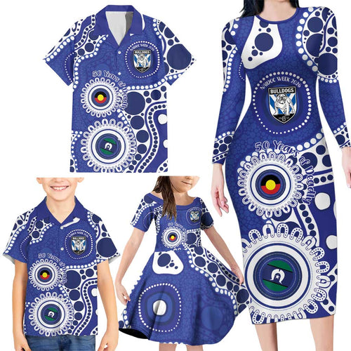 Bulldogs NAIDOC Week 2026 Personalised Family Matching Long Sleeve Bodycon Dress and Hawaiian Shirt 50 Years of Deadly Aboriginal Art